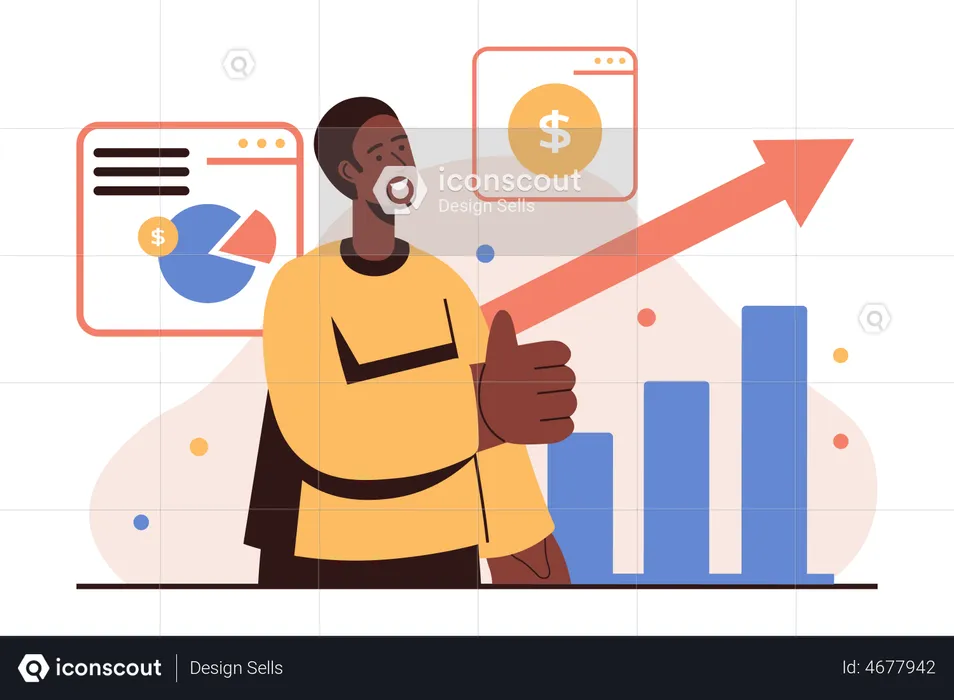 Businessman looking at business growth chart  Illustration