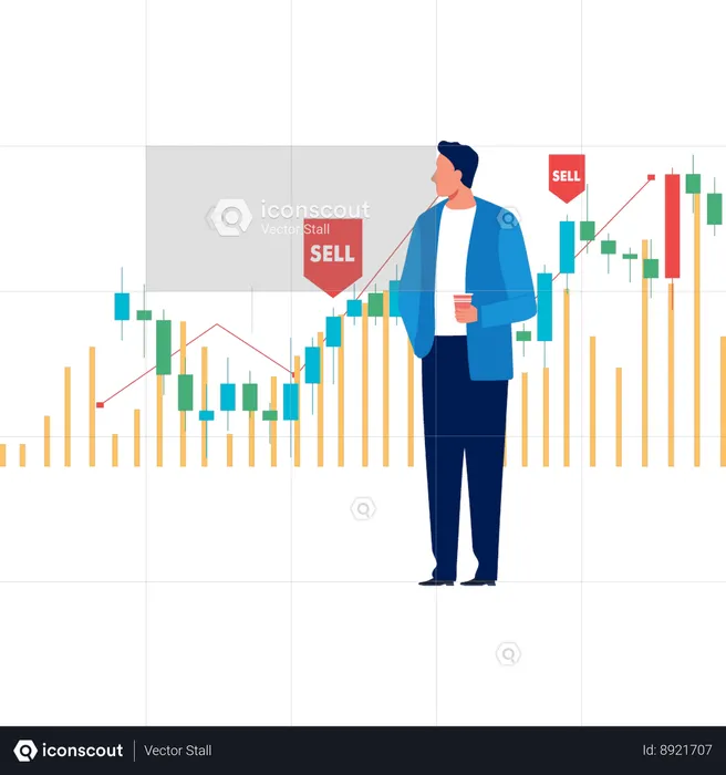 Businessman looking at candlestick graph  Illustration