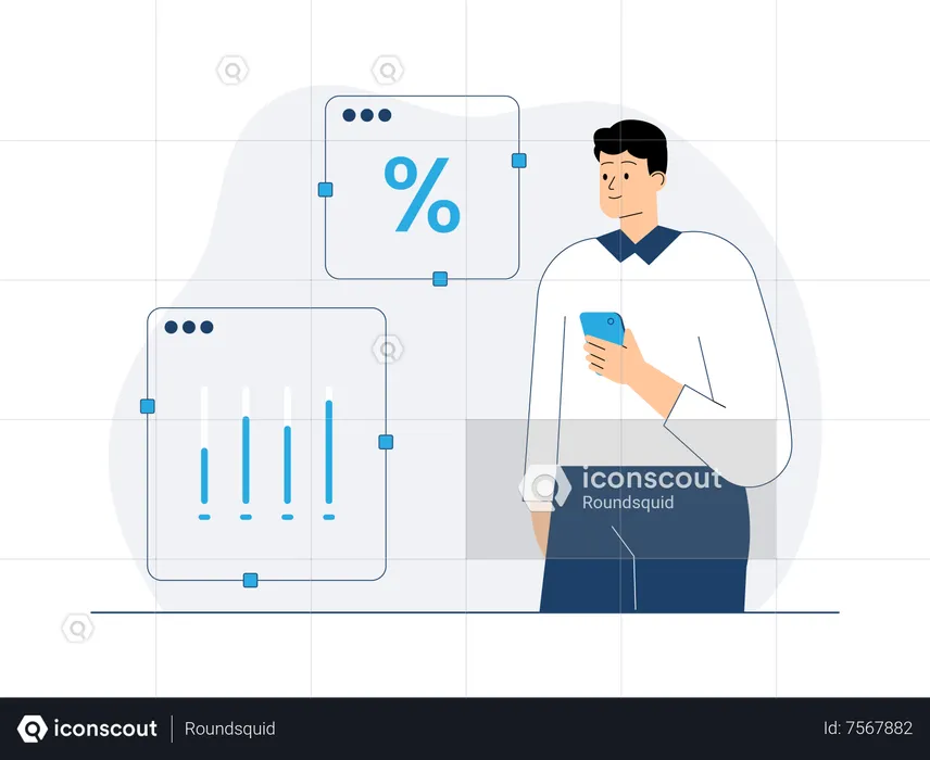 Businessman looking at data analytics  Illustration