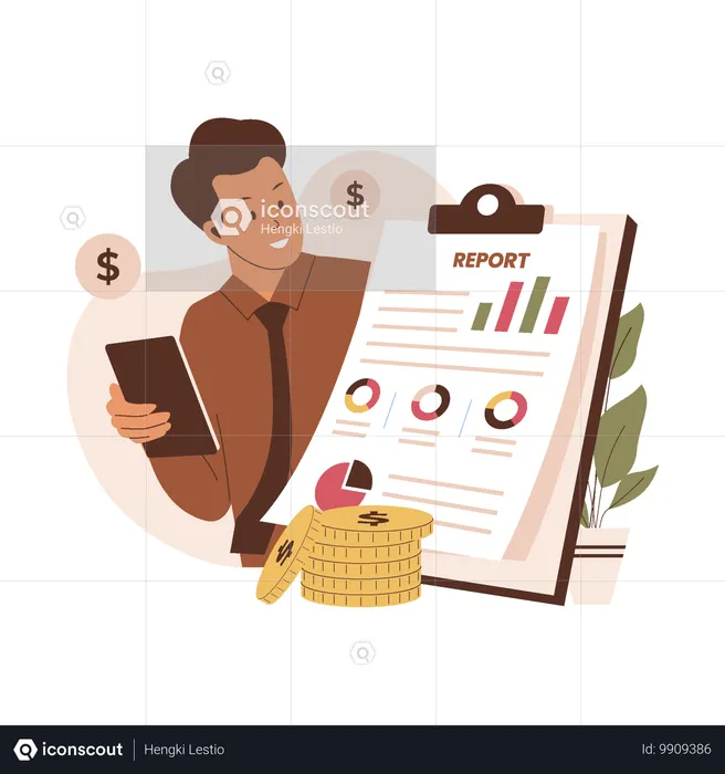 Businessman looking at Financial report  Illustration