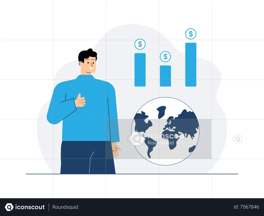 Businessman looking at global analytics  Illustration