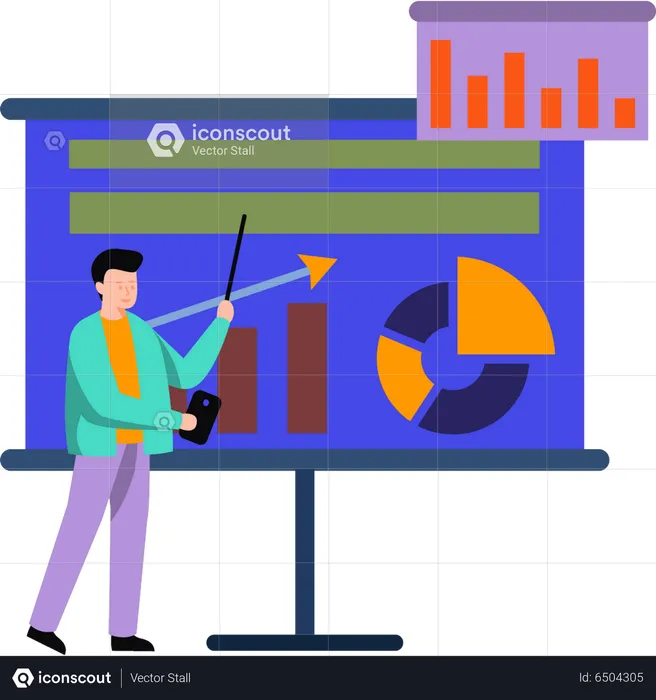 Businessman looking at graph presentation on board  Illustration