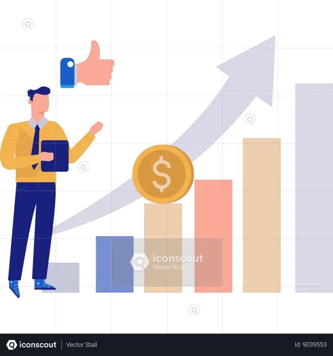 Businessman Looking At Growth Graph  Illustration