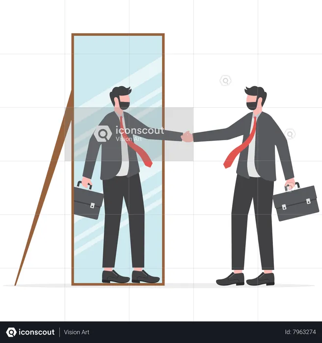 Businessman looking at his strong ideal self reflection mirror  Illustration