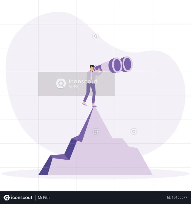 Businessman looking at horizon with telescope  Illustration