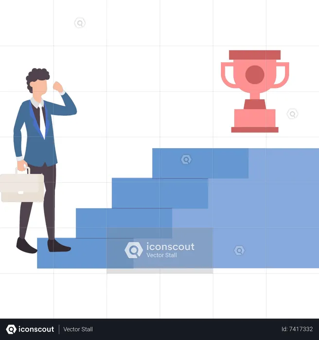 Businessman looking at trophy of success  Illustration
