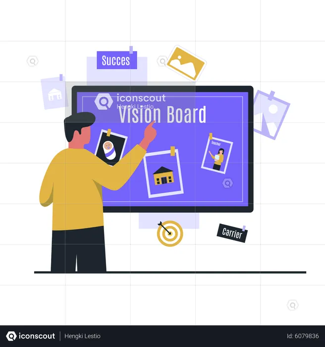 Businessman looking at vision board  Illustration