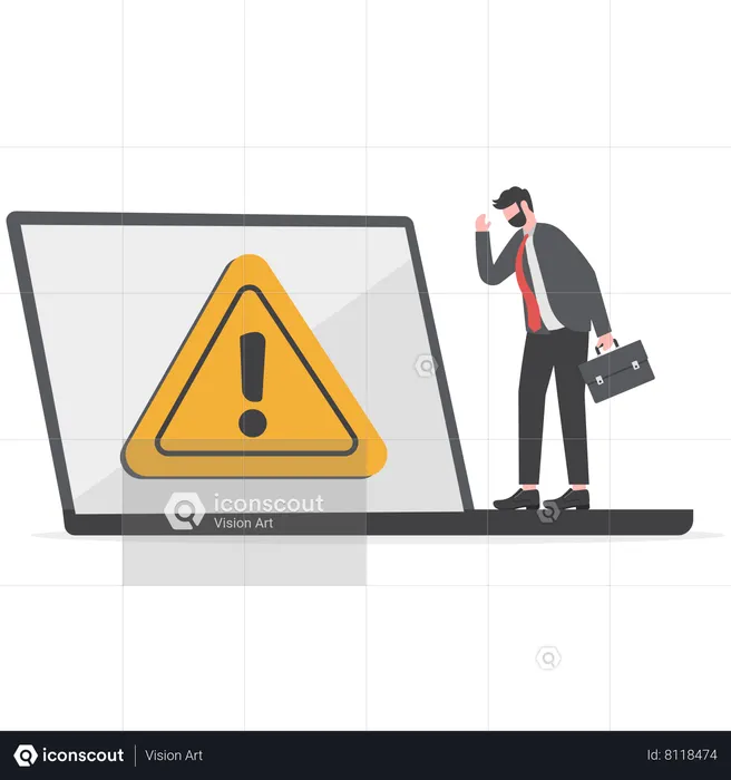 Businessman looking at warning  Illustration