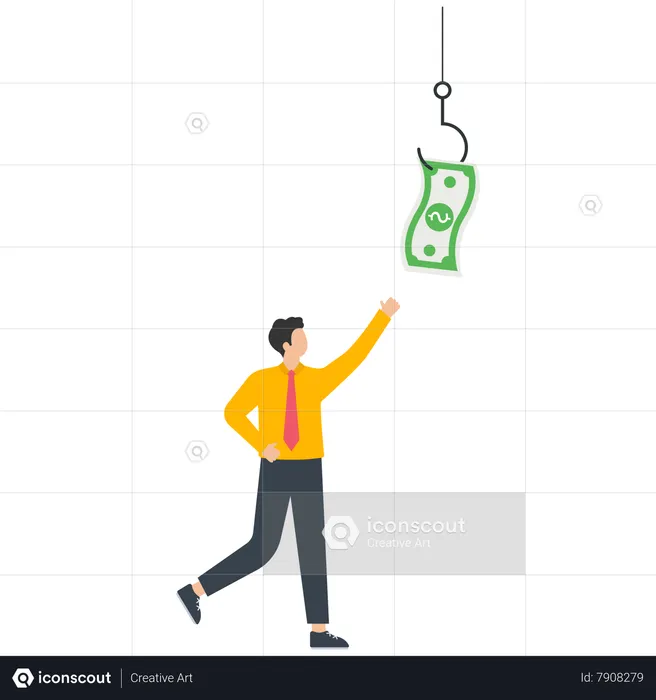 Businessman looking banknote on fishing hook  Illustration