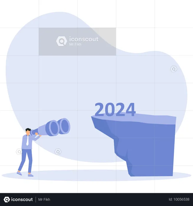 Businessman looking binoculars on top of the mountain  Illustration