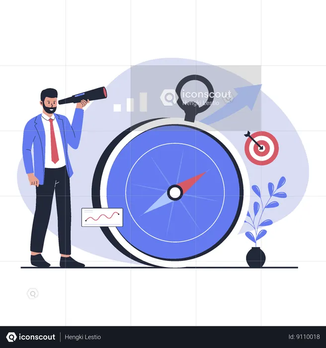 Businessman looking Business strategy using telescope  Illustration