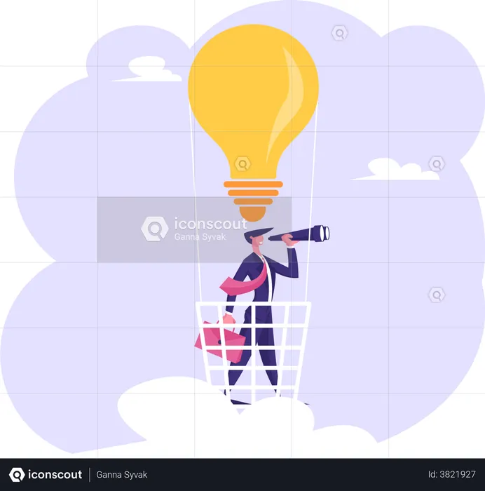 Businessman looking for business idea  Illustration
