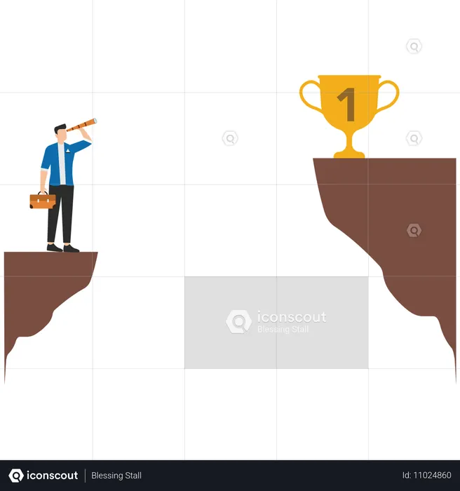 Businessman looking for business trophy  Illustration