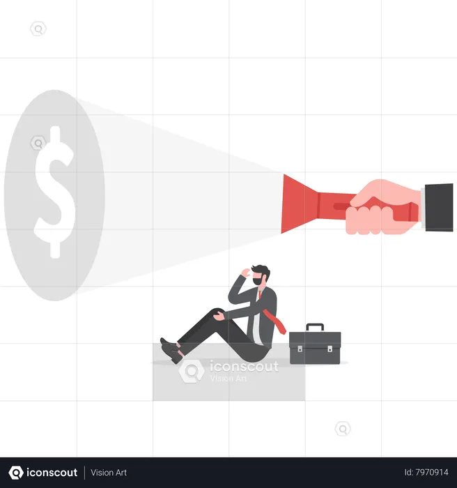 Businessman looking guideline at targets for shooting his shadow of money success  Illustration