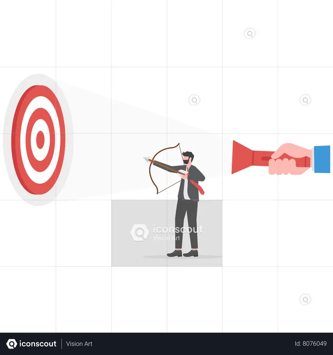 Businessman Looking Guideline At Targets For Shooting Success  Illustration