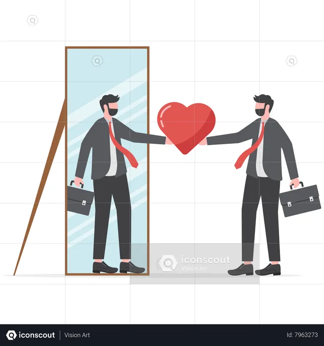 Businessman looking heart at his self reflection mirror  Illustration