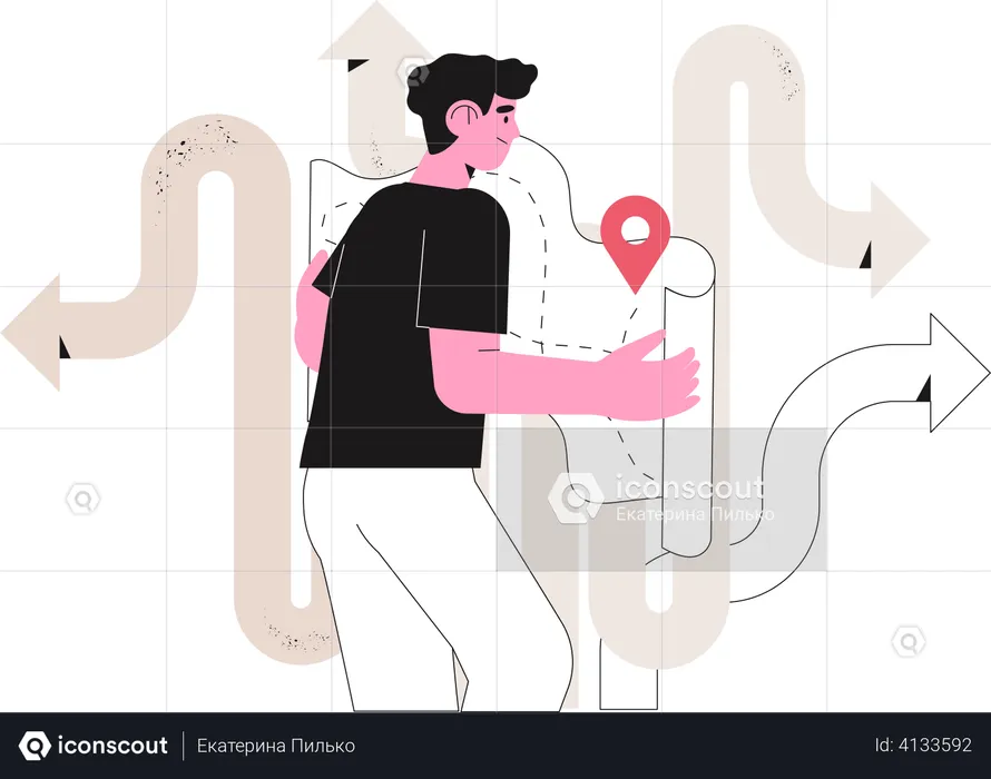 Businessman looking into map for success direction  Illustration