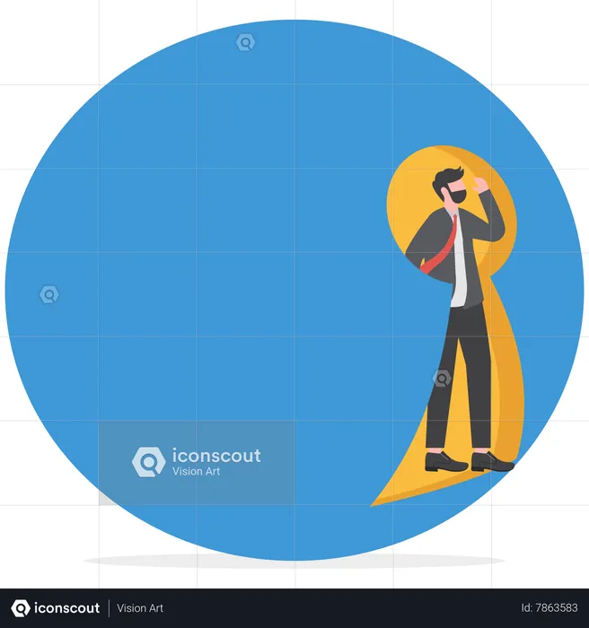 Businessman looking out of giant key hole  Illustration