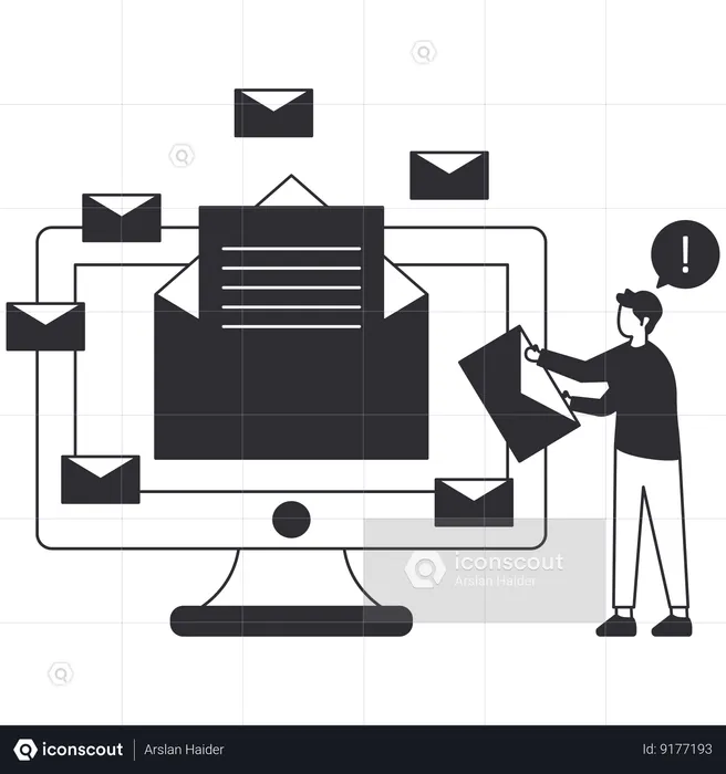 Businessman looking Spam Email  Illustration