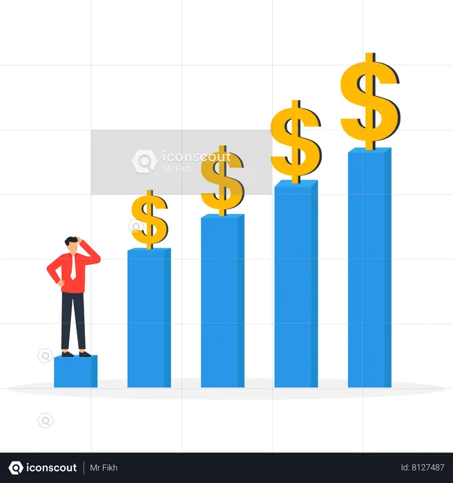 Businessman looking up on chart with dollar  Illustration
