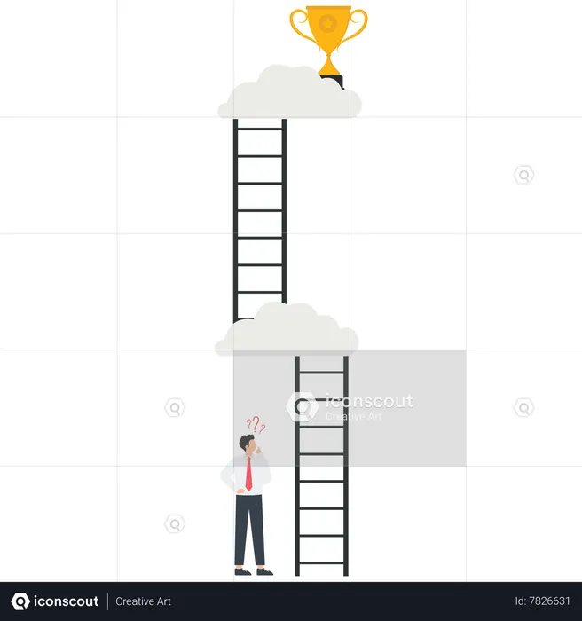 Businessman looking up to find the way for a trophy  Illustration