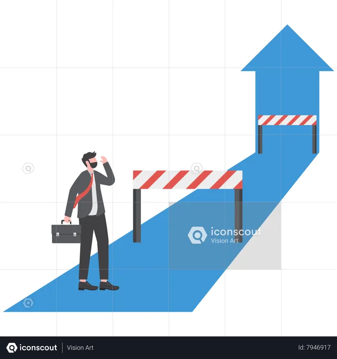 Businessman looking way with overcoming obstacle on road  Illustration