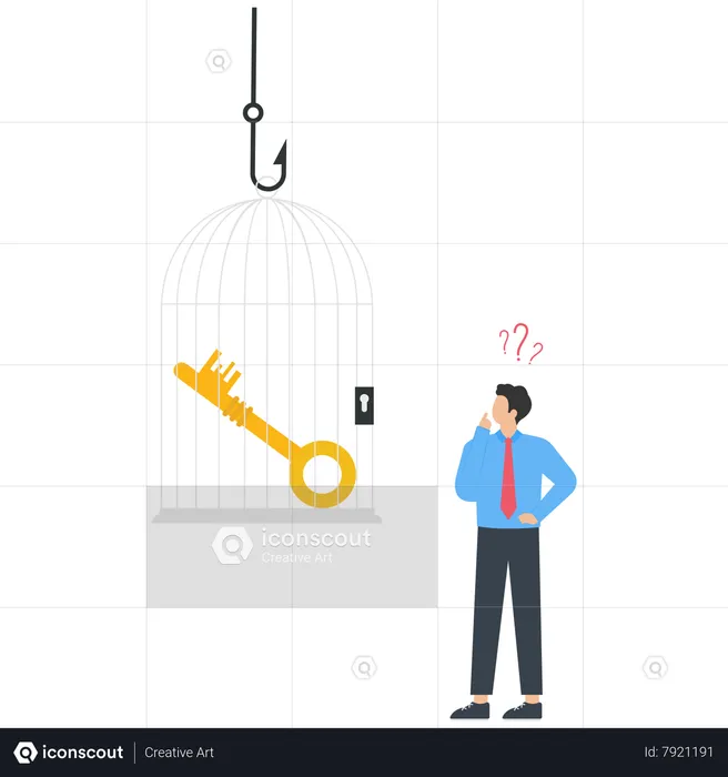 Businessman looks a key in a cage  Illustration