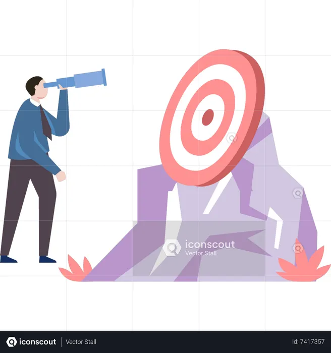 Businessman looks at target through spyglass  Illustration
