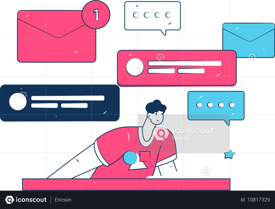 Businessman looks for tasks emails  Illustration