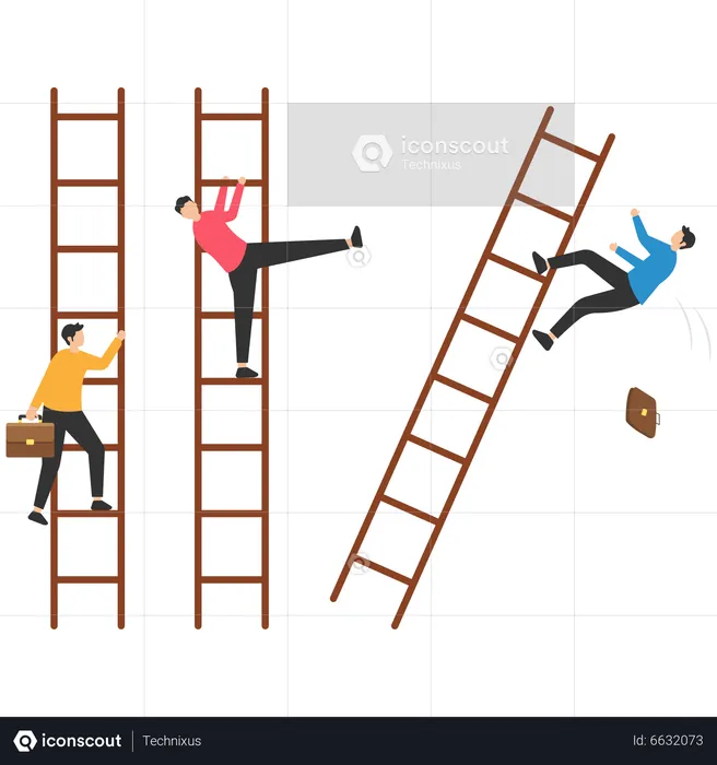 Businessman loser kicks winner ladder to make him fall  Illustration