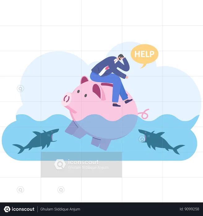 Businessman loss of savings sinking piggy bank  Illustration