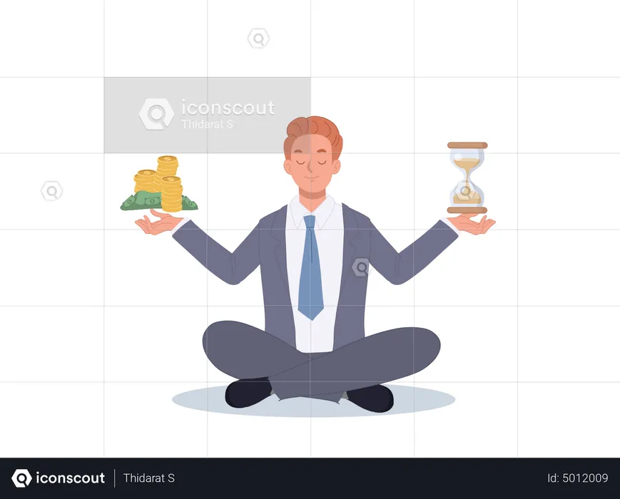Businessman make balance between money and time  Illustration