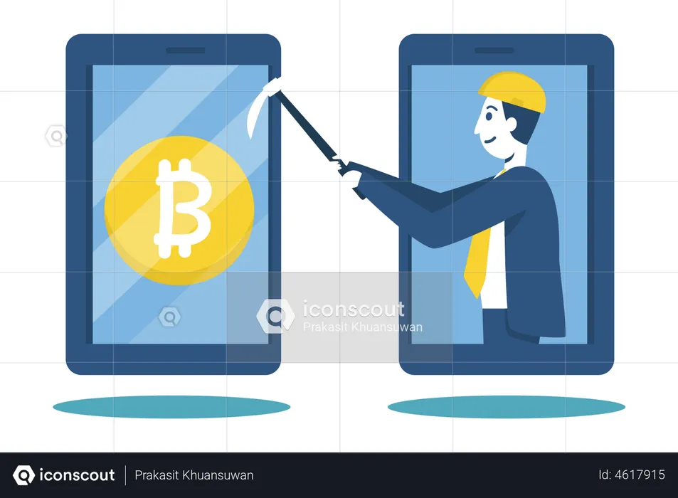 Businessman make money from mining cryptocurrency  Illustration