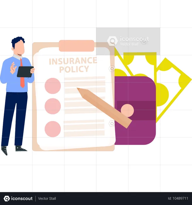 Businessman making insurance policy list  Illustration