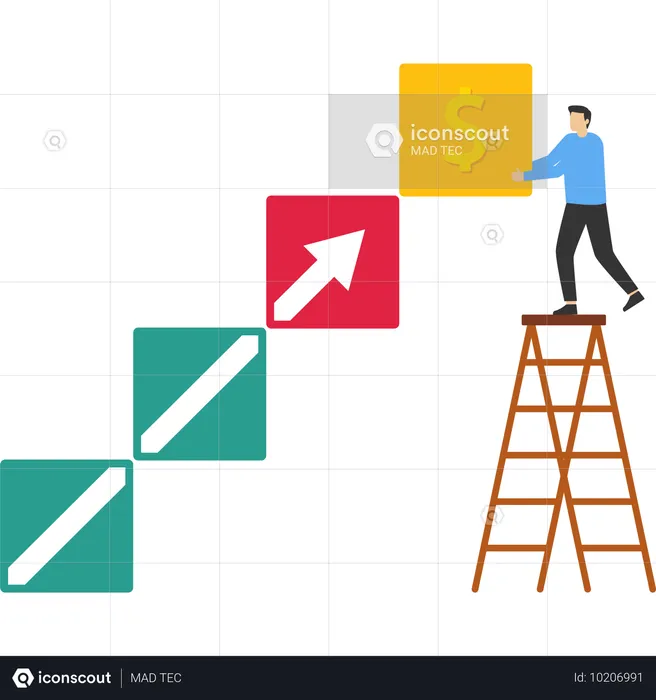 Businessman making ladder for success  Illustration