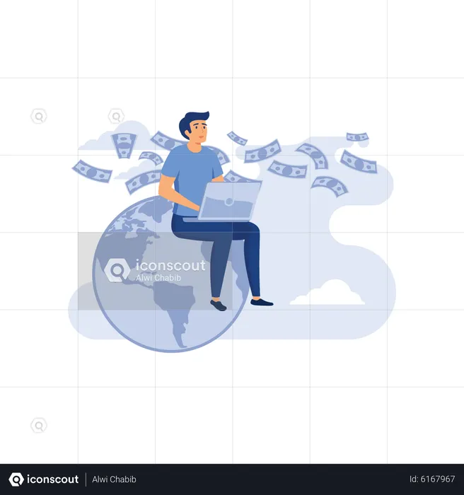 Businessman making money online  Illustration