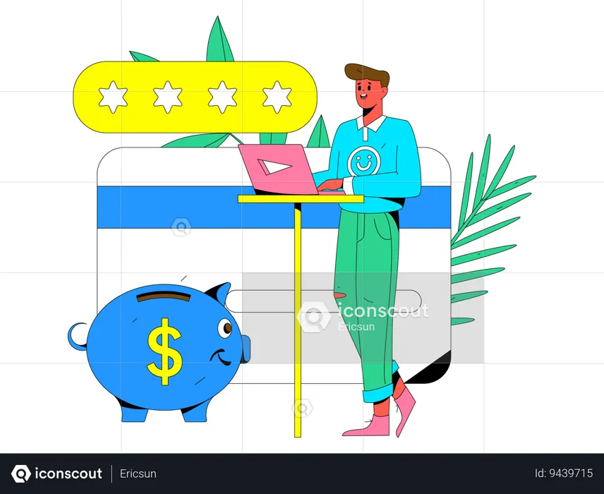 Businessman making online purchases using laptop  Illustration