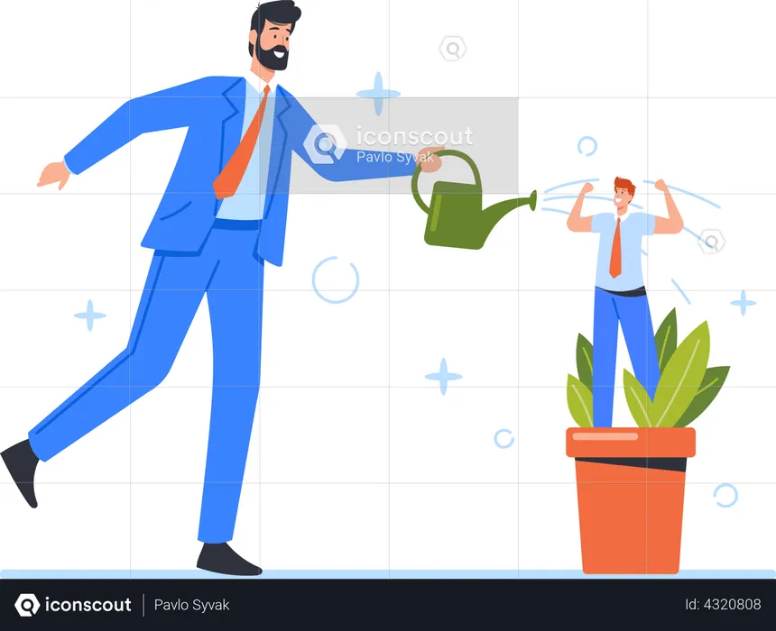 Businessman Manager helping Talented Staff in Growth  Illustration