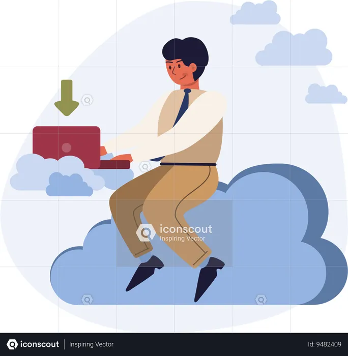 Businessman manages cloud downloading  Illustration