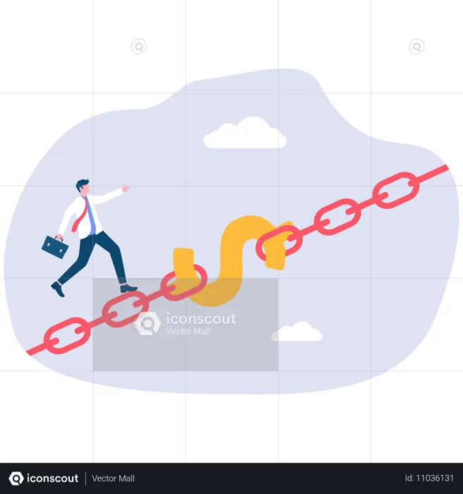 Businessman manages financial chain  Illustration