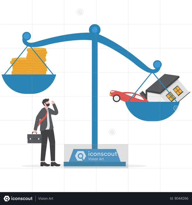 Businessman managing scale on debt  Illustration
