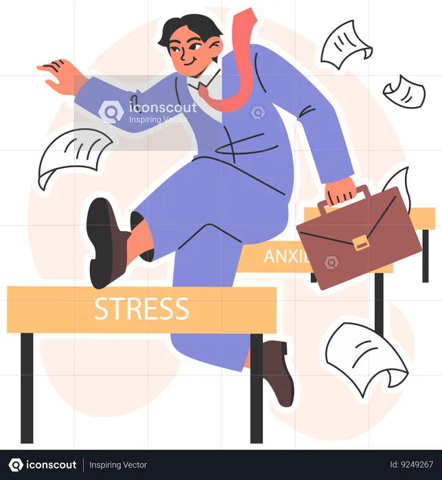 Businessman managing stress and anxiety using coping strategies  Illustration