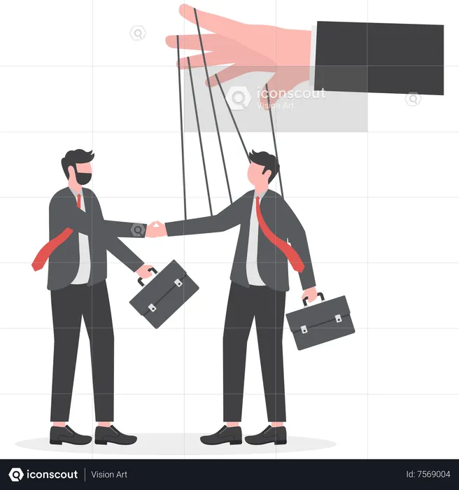 Businessman marionette on ropes controlled hand  Illustration