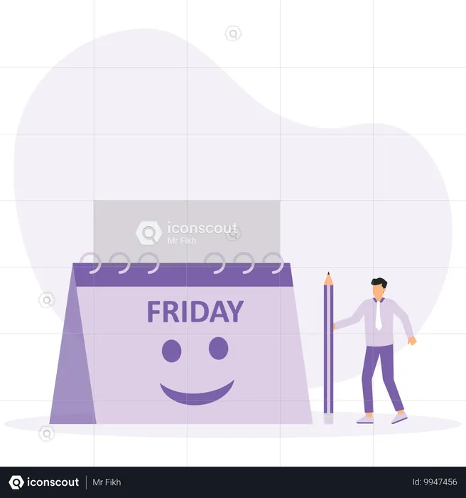 Businessman marks Happy Friday in calendar  Illustration