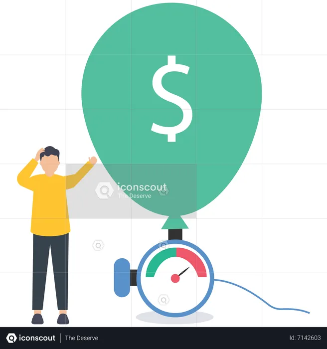 Businessman measures inflation from larger air balloons  Illustration