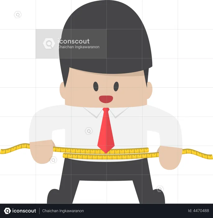Businessman measuring his waist with measure tape  Illustration
