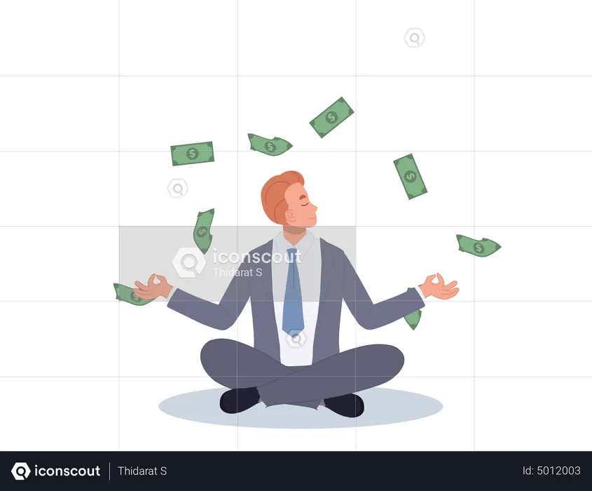 Businessman meditating after financial freedom  Illustration