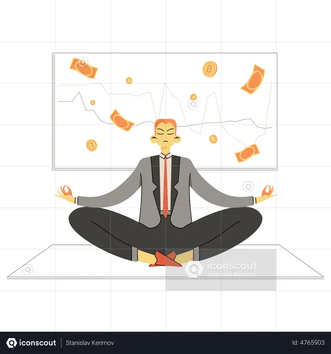 Businessman meditating during financial market  Illustration