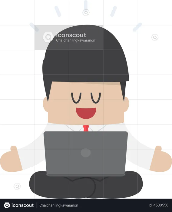 Businessman meditating while working with laptop  Illustration