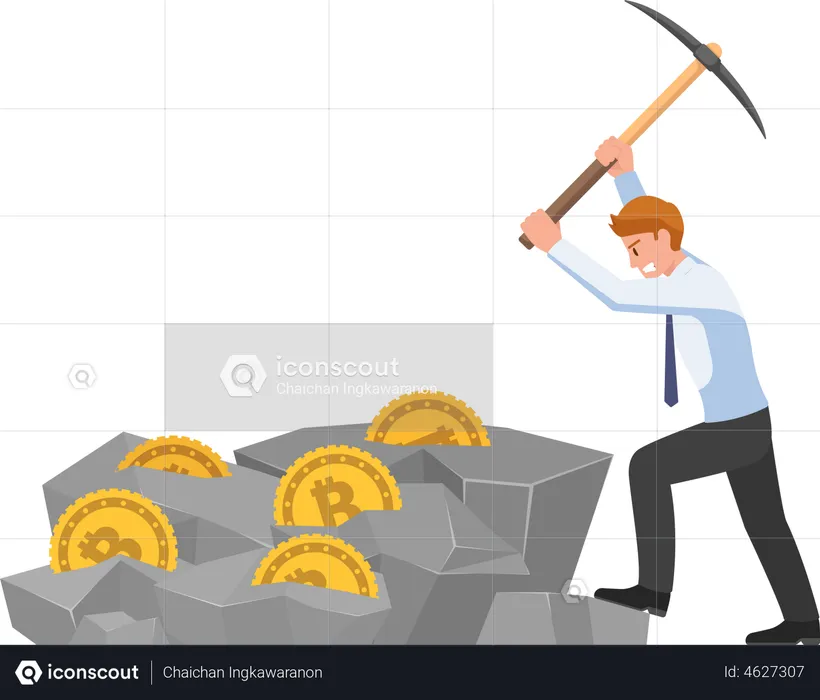 Businessman mining bitcoin cryptocurrency  Illustration